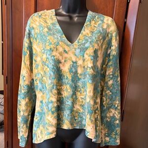 J. Jill Floral V-Neck Blouse in Teal and Yellow